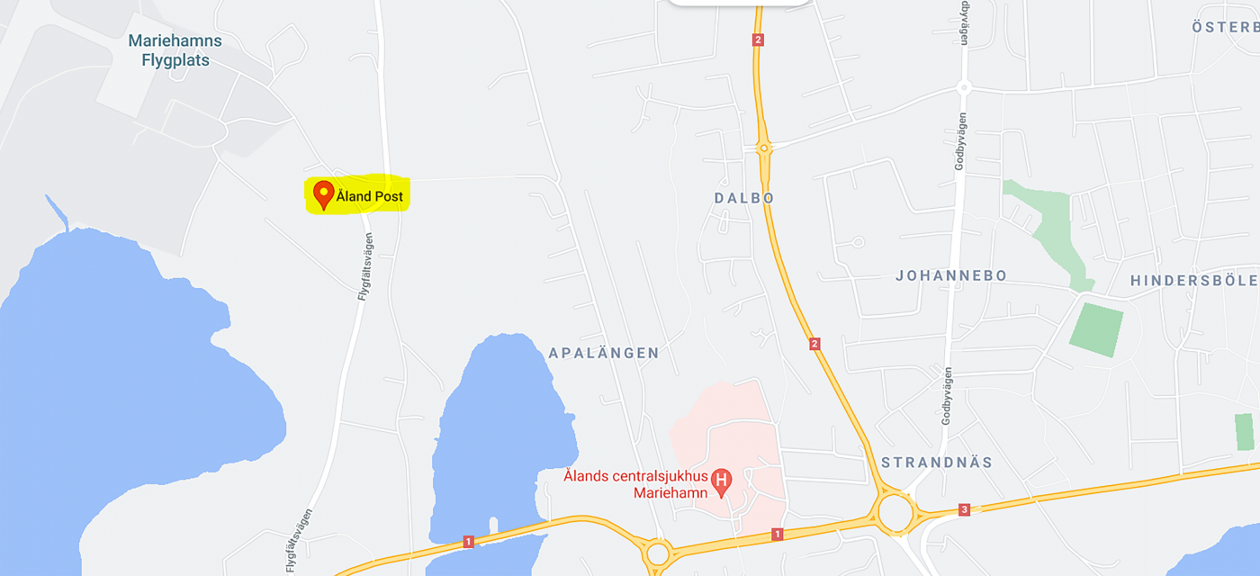 Google Maps karta över Åland Post