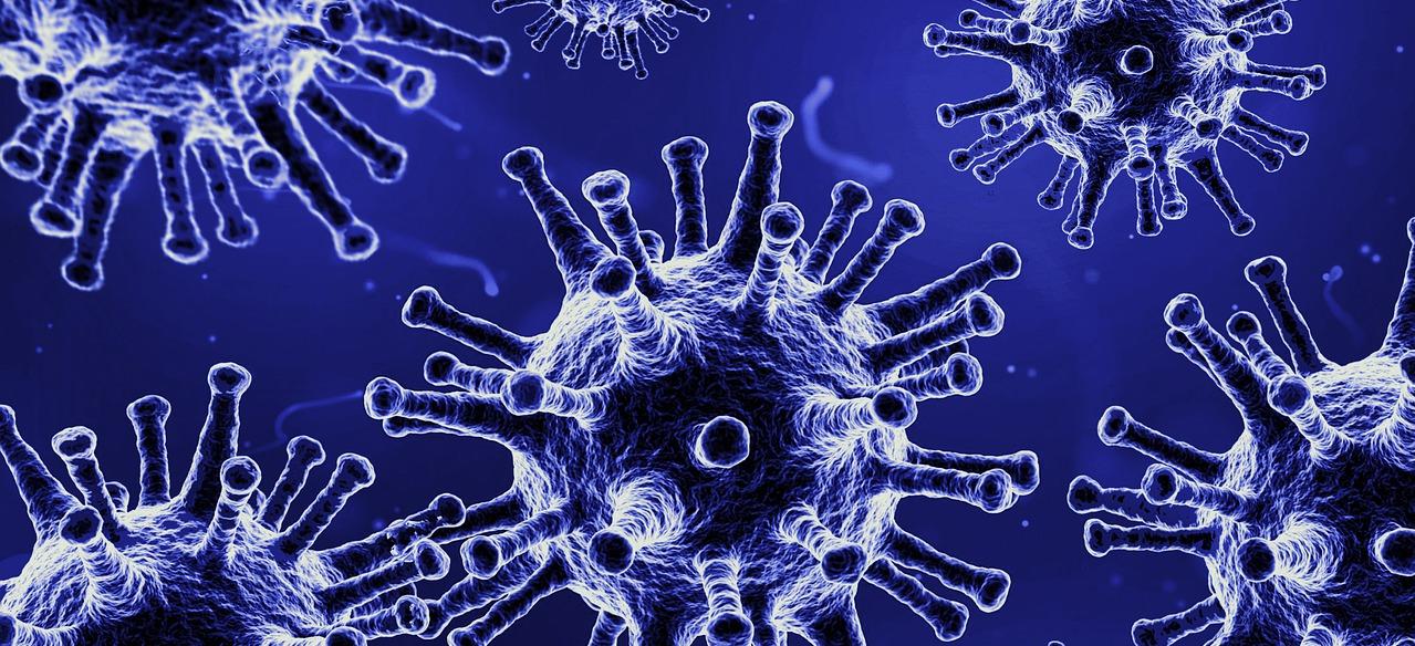 Coronavirus mot blå bakgrund