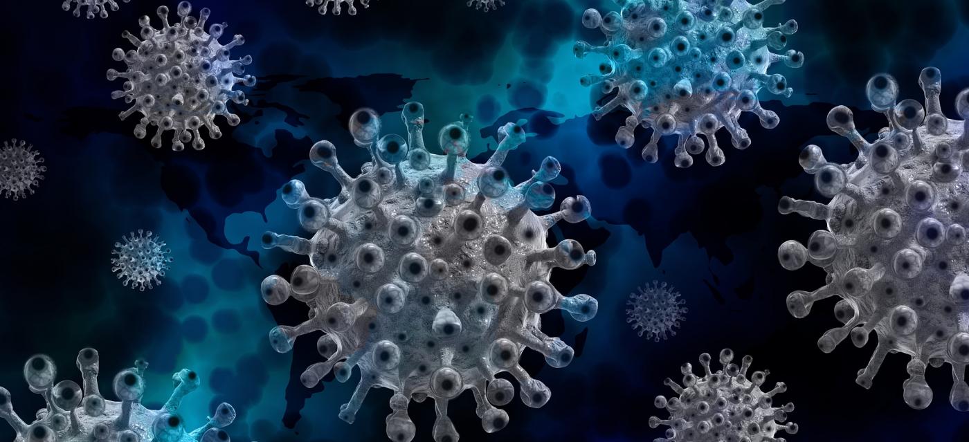Blåa coronavirus som svävar
